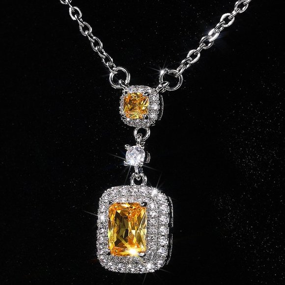 Jewelry - 🌸Bling Double Royal Yellow Zircon Silver Plated Necklace for Women, UNVN12412